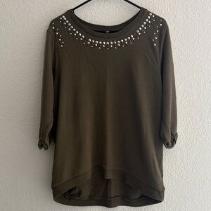 H&M Olive Long Sleeve Top with Studded Detail
